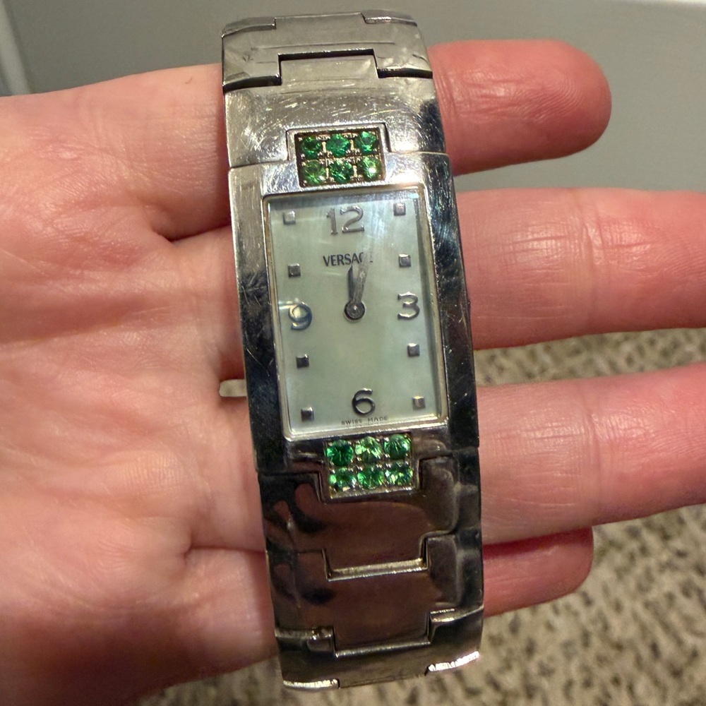 Versace Stainless steel Watch with Green gemstones